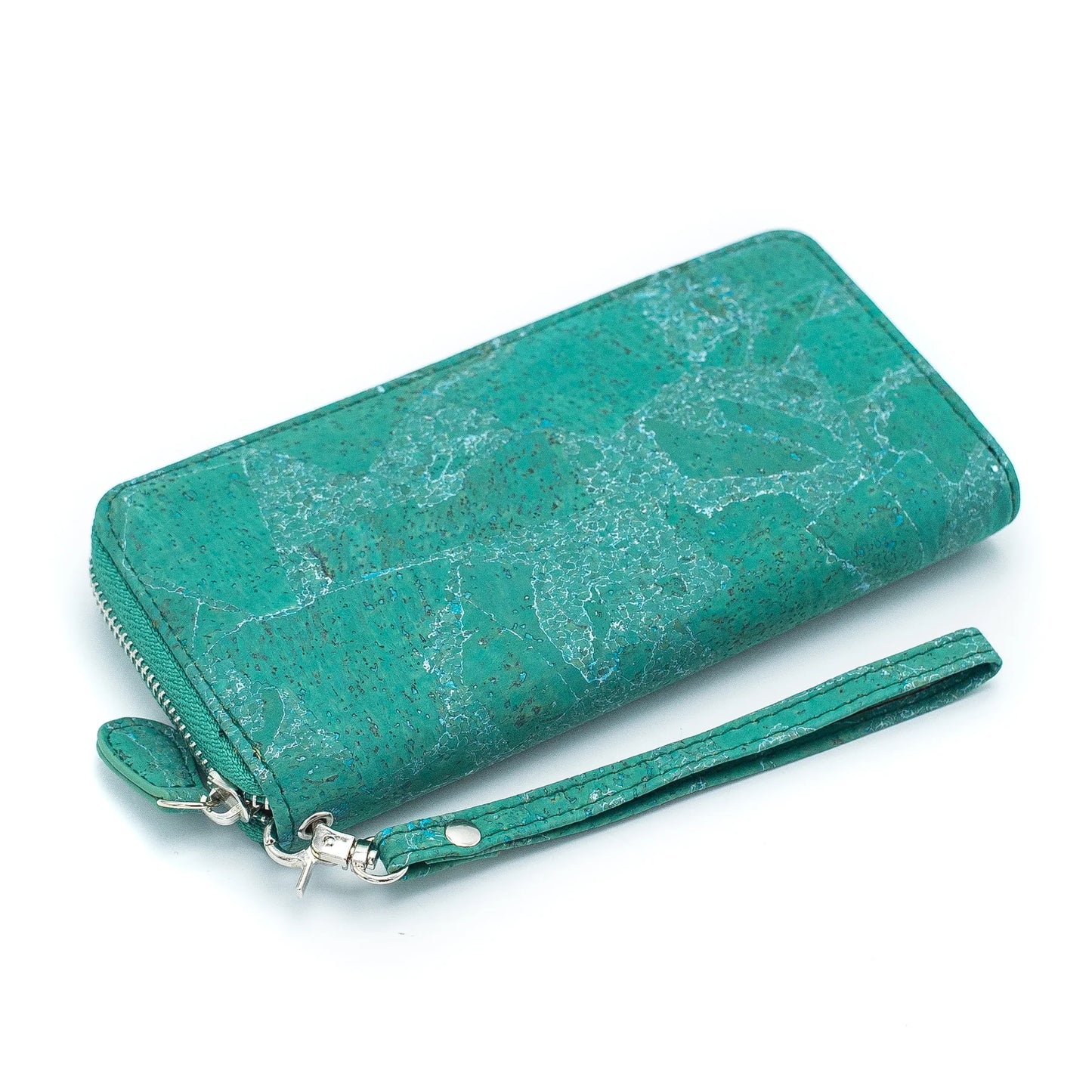 Wallet - Natural Cork Wallet- Cork Wallet with Detachable Wrist Strap- Turquoise