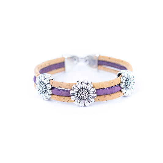 Bracelet - Natural Cork Natural colored cork cord and chrysanthemum alloy accessories handmade women's bracelet