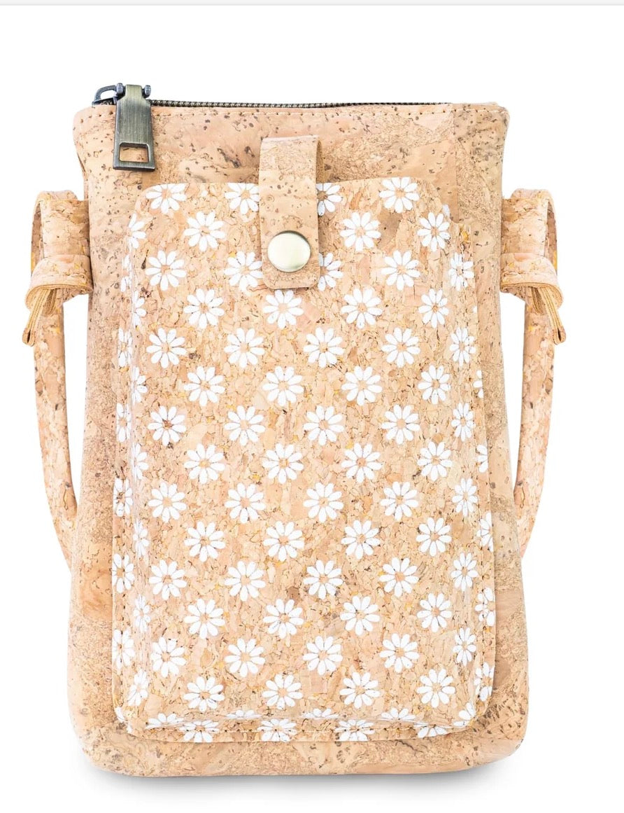 Natural Cork Phone Crossbody Bag with Front Pocket