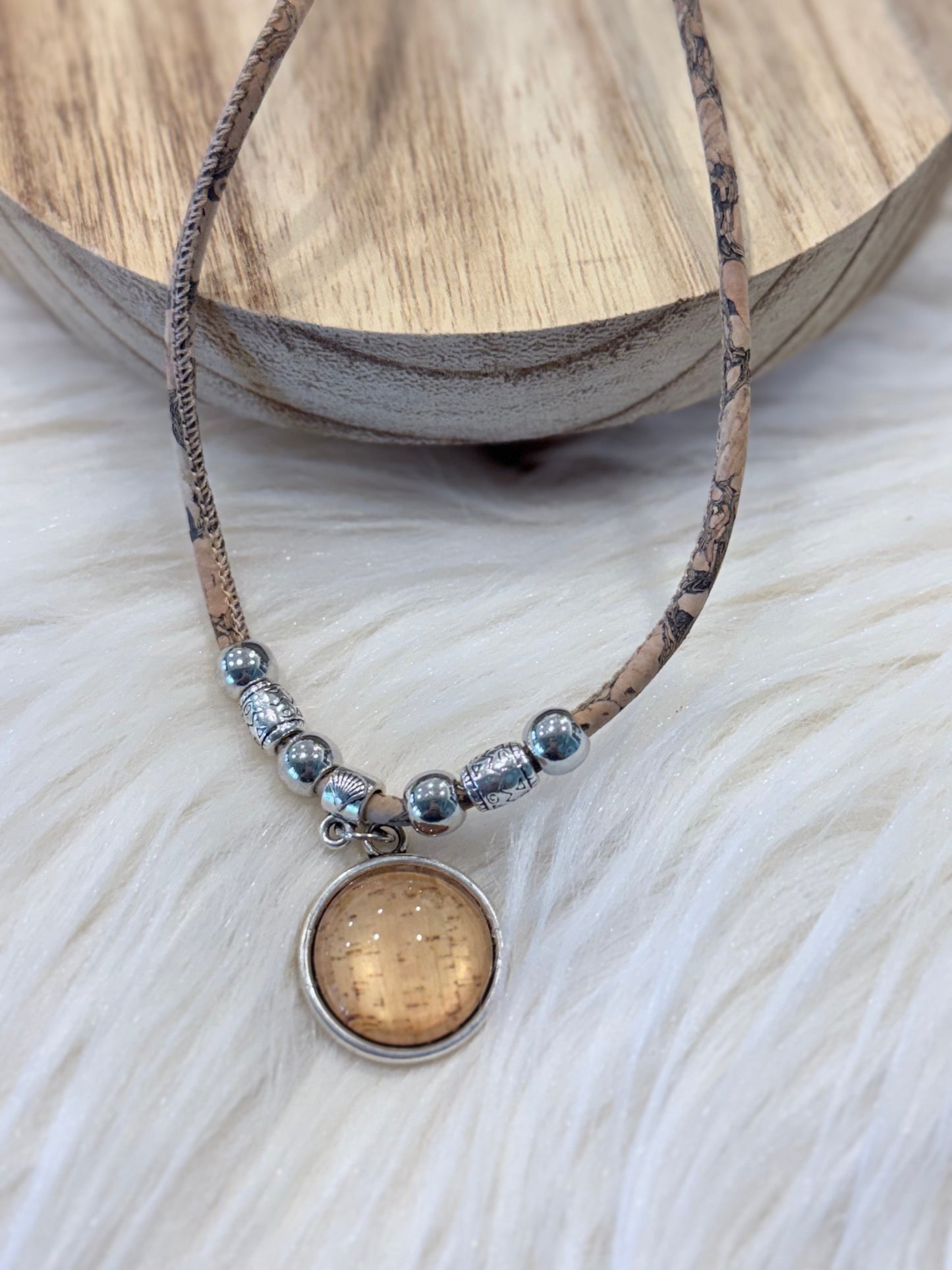 Necklace 3mm round mixed cork cord handmade Cork Necklace
