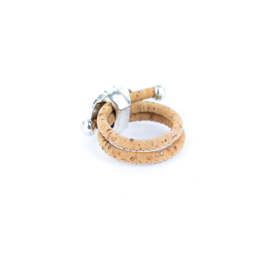 Ring Natural cork 3mm Round Natural Cork Wire with Turquoise and Alloy Accessories