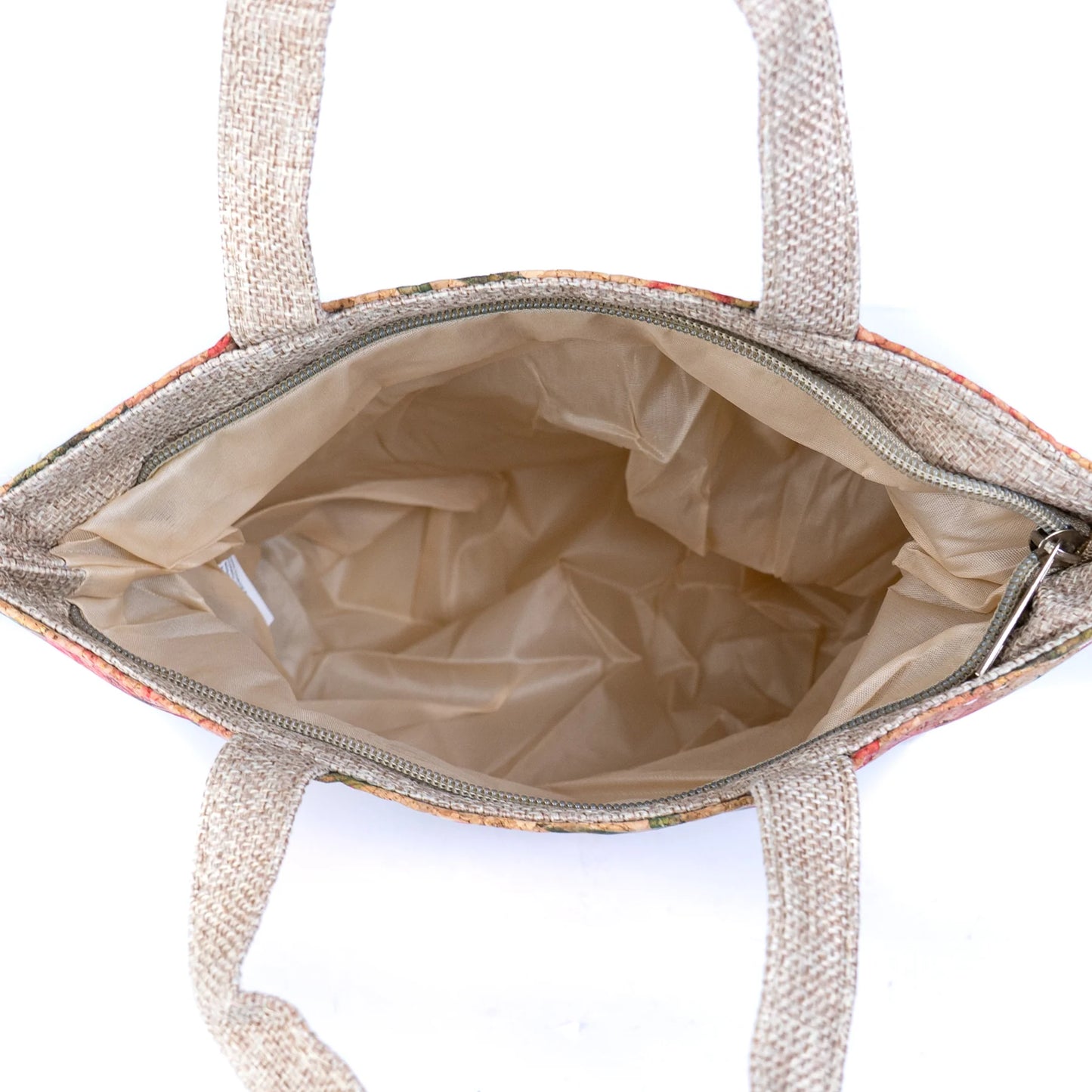 Tote Handbag with Zipper-Natural Small Cork Tote Handbag with Zipper