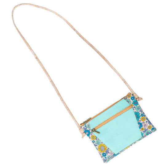 Crossbody - natural Cork Crossbody Bag with Floral Trim