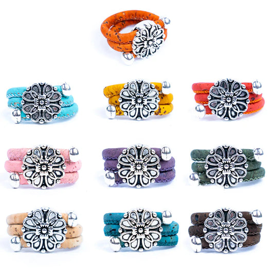 Ring Natural colored cork cord and flowers alloy accessories handmade fashion ring