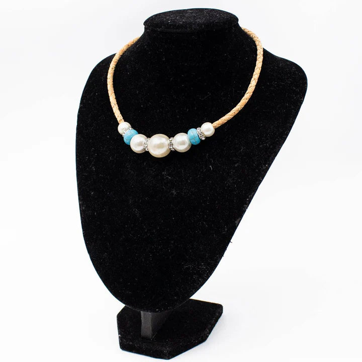 Necklace set Natural cork Azure Tassel cork necklace