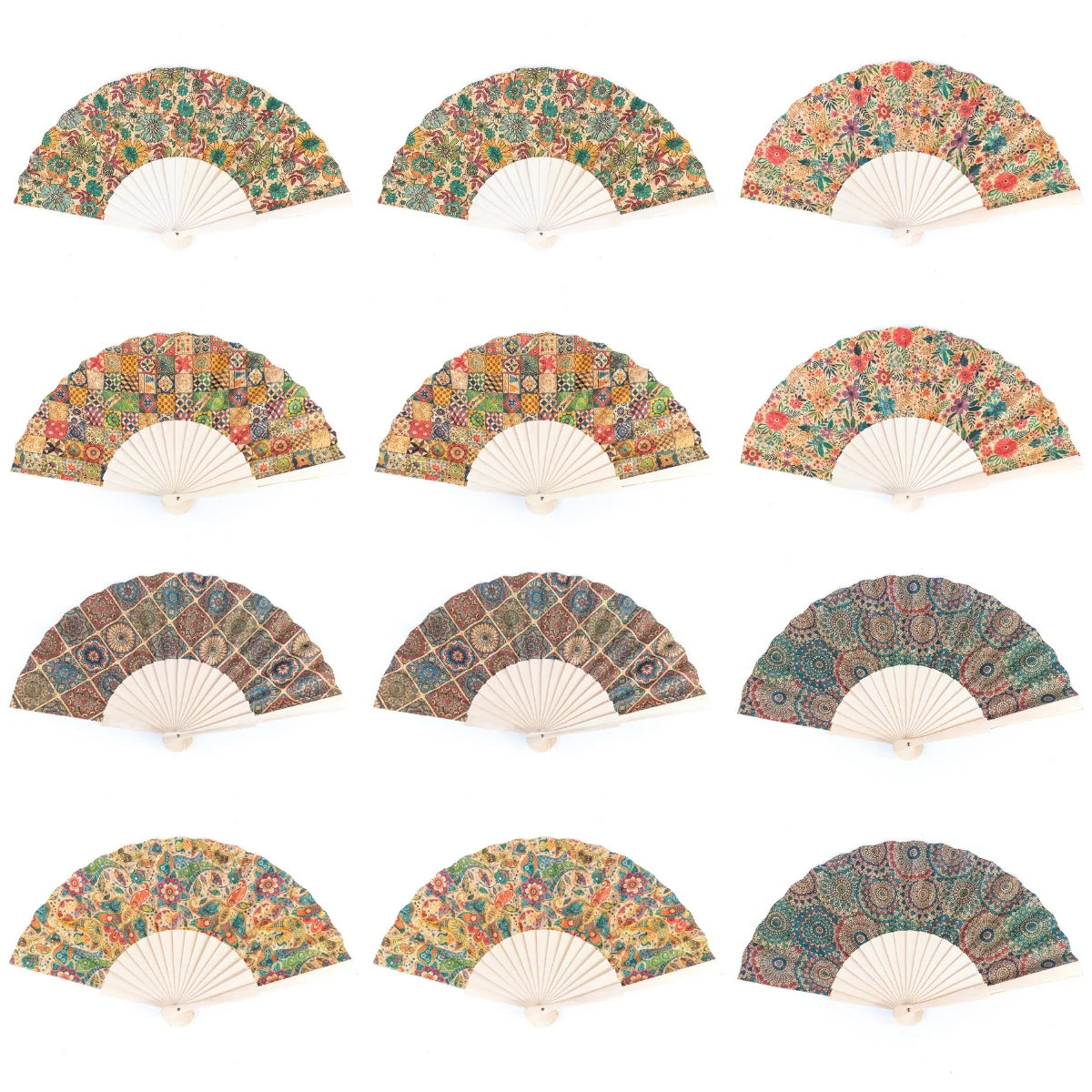 Hand Fan Natural Cork Antique Wooden Folding Hand Fan