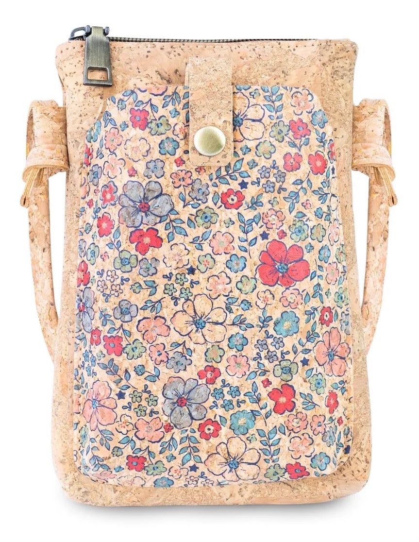 Natural Cork Phone Crossbody Bag with Front Pocket