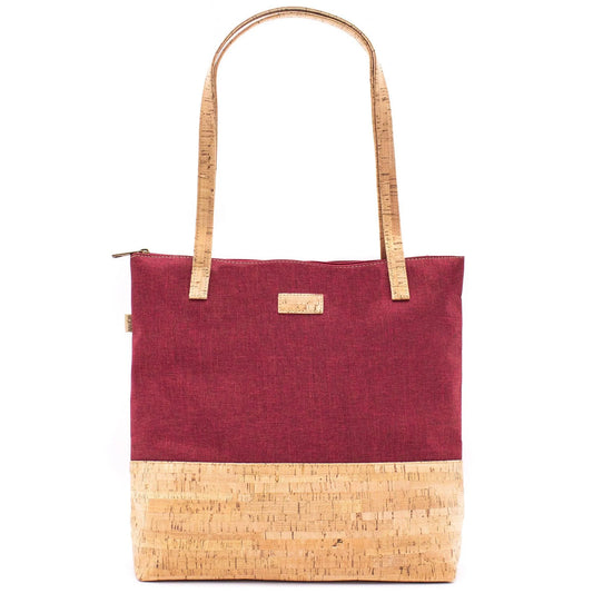 Tote bag BAG - Natural Cork with red fabric women's Tote bag BAG