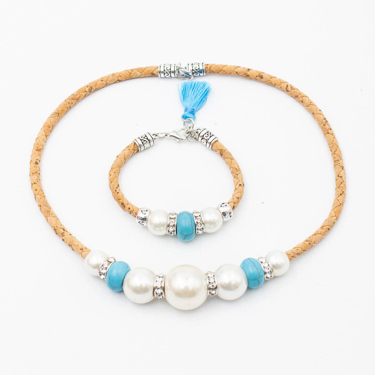 Necklace set Natural cork Azure Tassel cork necklace