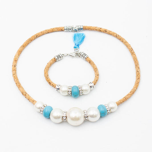 Necklace set Natural cork Azure Tassel cork necklace