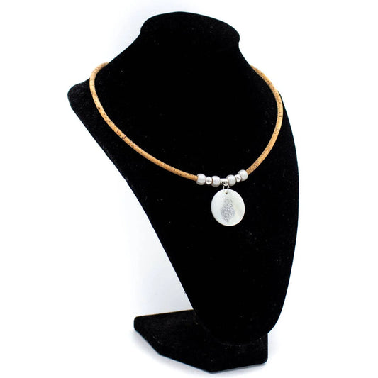 Necklace Shell heart Pendant- handmade women's cork necklace