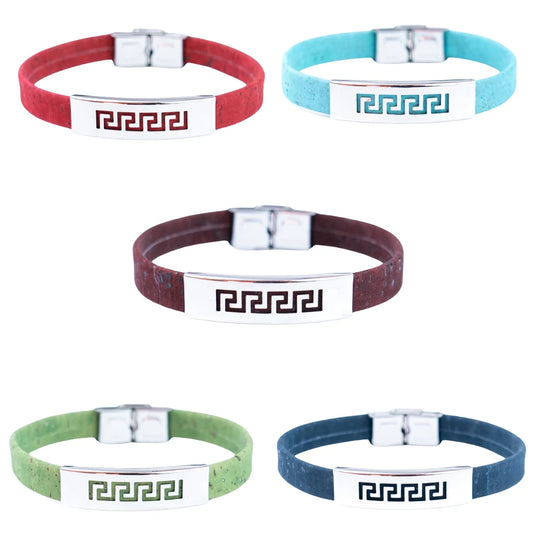 Bracelet -Handmade Unisex Bracelet – 10mm Flat Colored Cork Cord with Stainless Steel Hardware