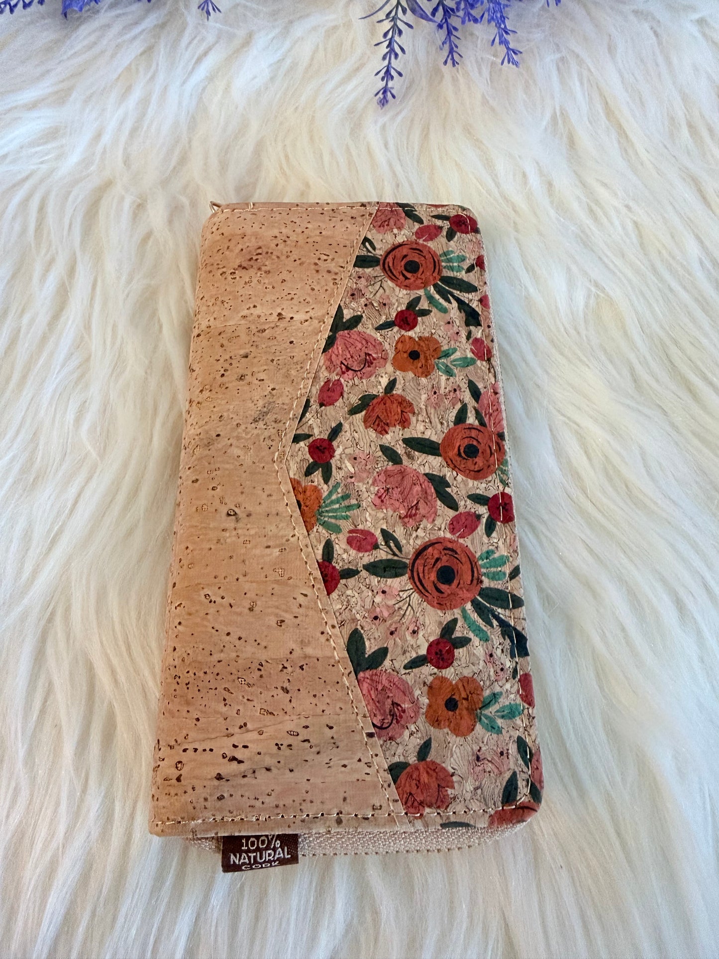 Wallet natural cork Flowers patterns natural cork women zipper card wallet