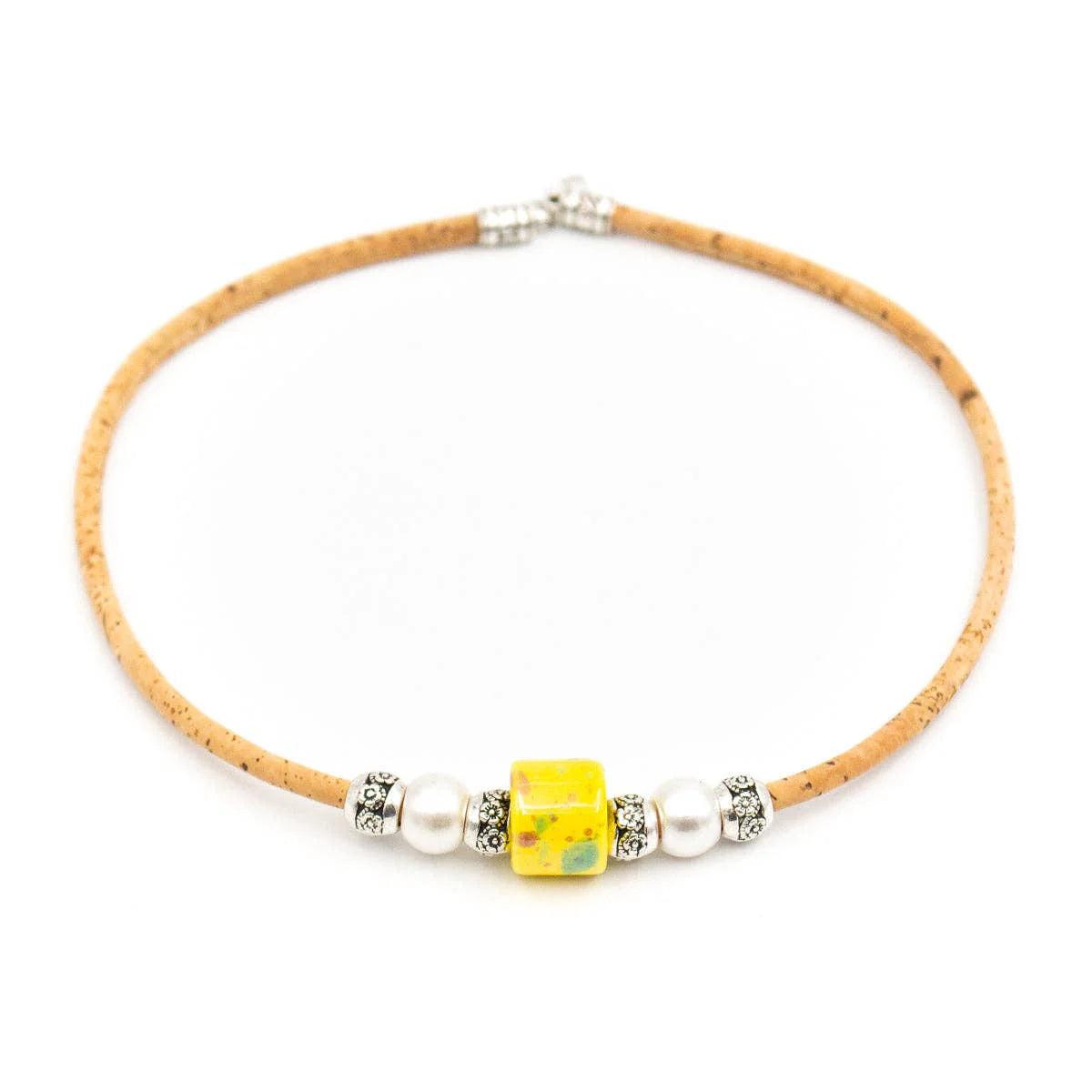 Necklace Natural cork and yellow porcelain bead necklace