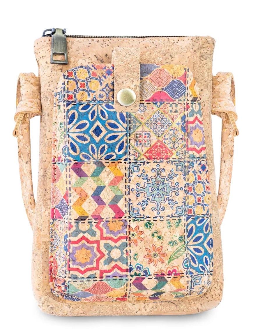 Natural Cork Phone Crossbody Bag with Front Pocket