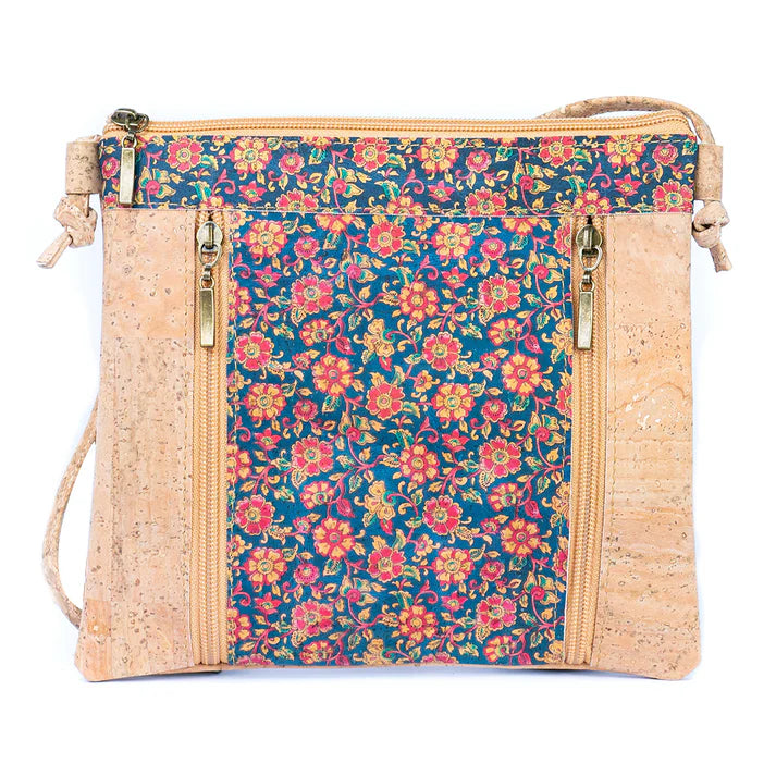 Crossbody Natural Cork Shoulder Bag with Zippered Pockets