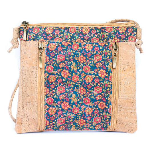 Crossbody Natural Cork Shoulder Bag with Zippered Pockets