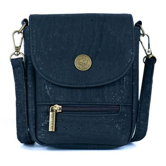Crossbody Phone Bag-Natural Cork Crossbody Phone Bag with Vintage Turn Lock