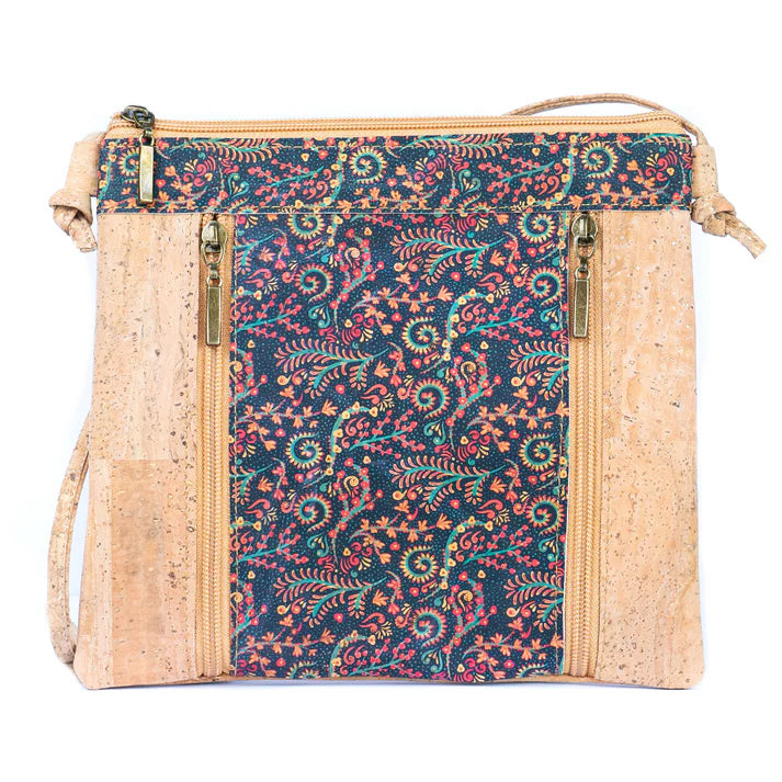 Crossbody Natural Cork Shoulder Bag with Zippered Pockets
