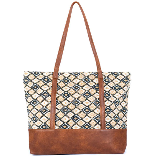 Shoulder Tote Bag with Vegan Leather Straps- Natural cork Bag