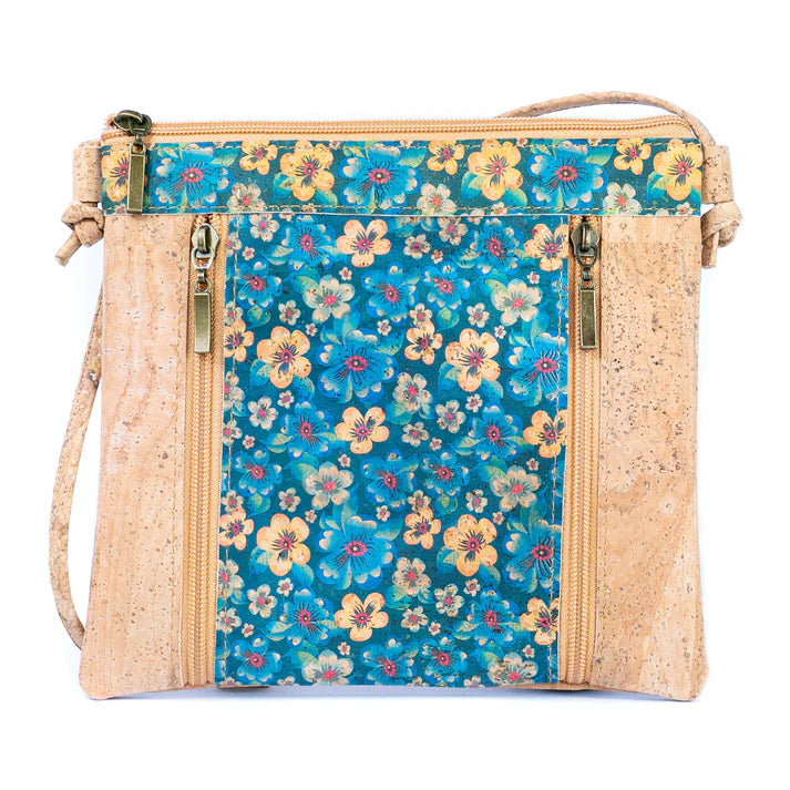 Crossbody Natural Cork Shoulder Bag with Zippered Pockets