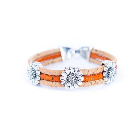 Bracelet - Natural Cork Natural colored cork cord and chrysanthemum alloy accessories handmade women's bracelet