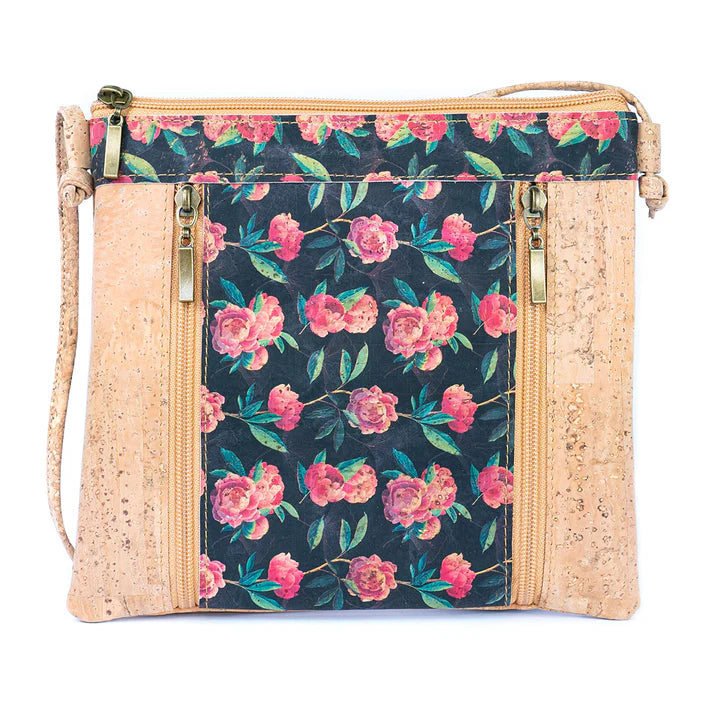 Crossbody Natural Cork Shoulder Bag with Zippered Pockets
