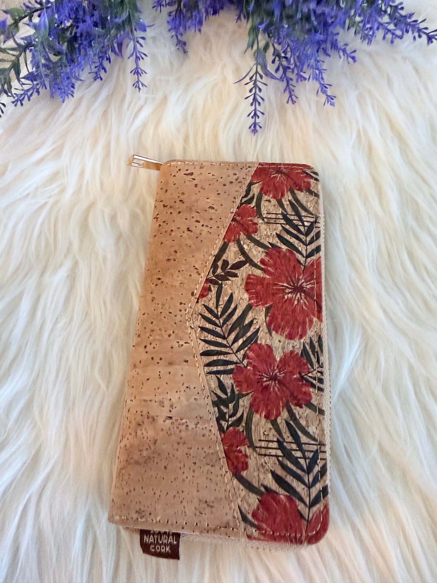 Wallet natural cork Flowers patterns natural cork women zipper card wallet