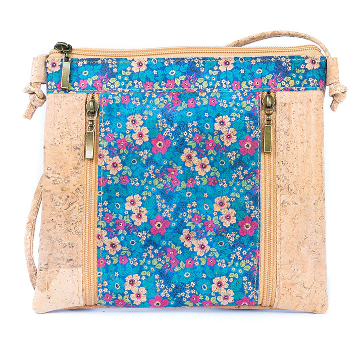 Crossbody Natural Cork Shoulder Bag with Zippered Pockets