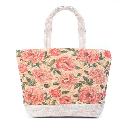 Tote Handbag with Zipper-Natural Small Cork Tote Handbag with Zipper