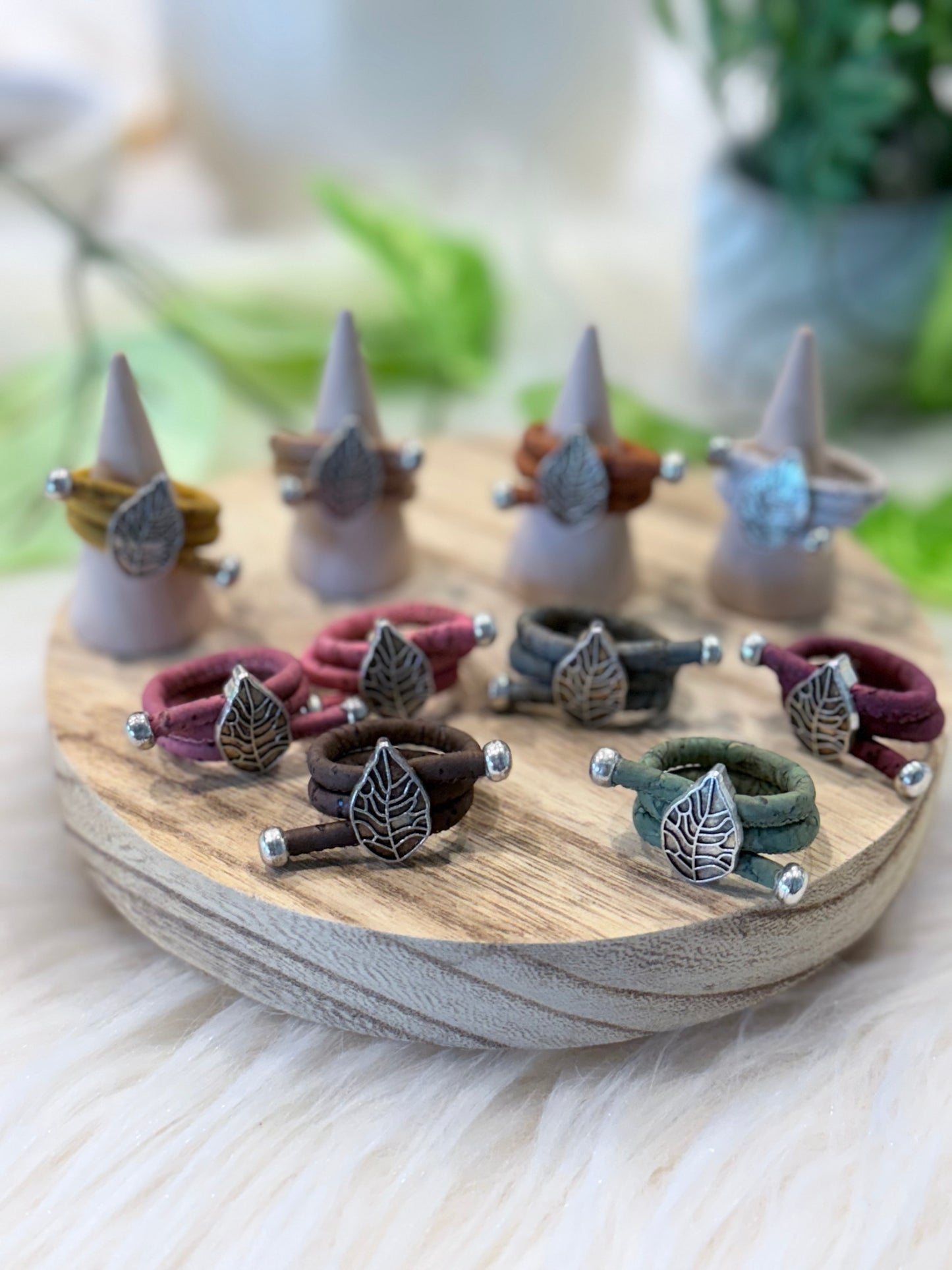 Ring Colorful Leaves ring handmade Cork Rings