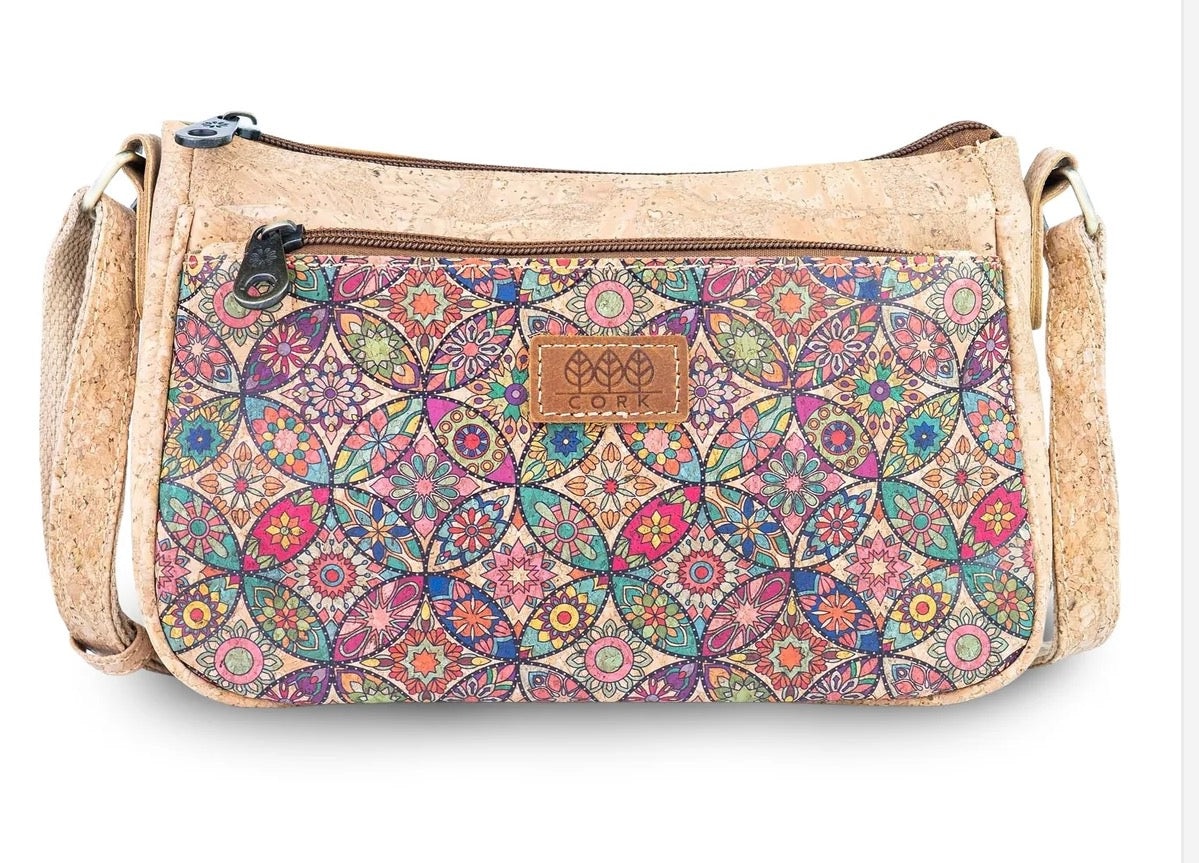Crossbody natural Cork  Crossbody Bag with Front Zip Pocket