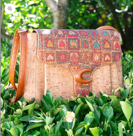 Crossbody natural cork - Heart print
