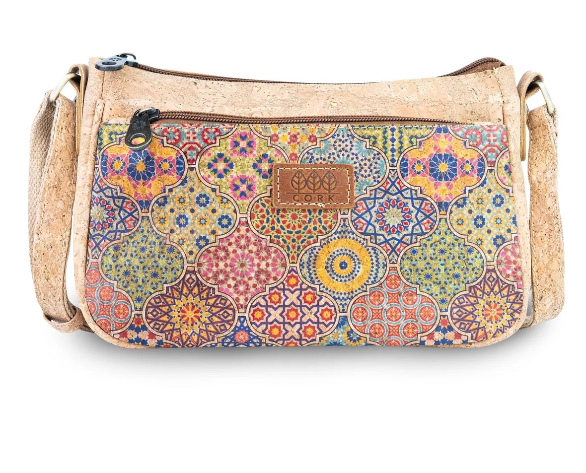 Crossbody natural Cork  Crossbody Bag with Front Zip Pocket