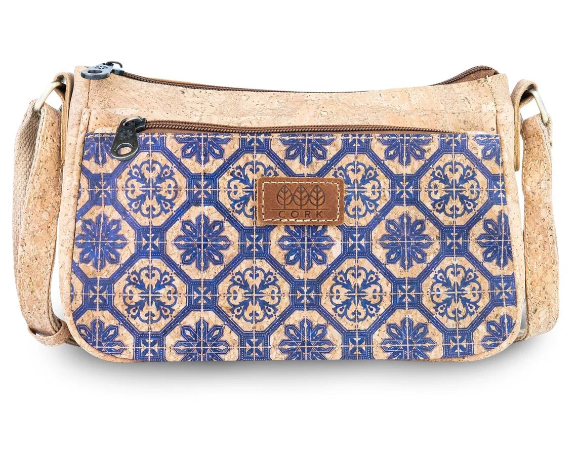 Crossbody natural Cork  Crossbody Bag with Front Zip Pocket