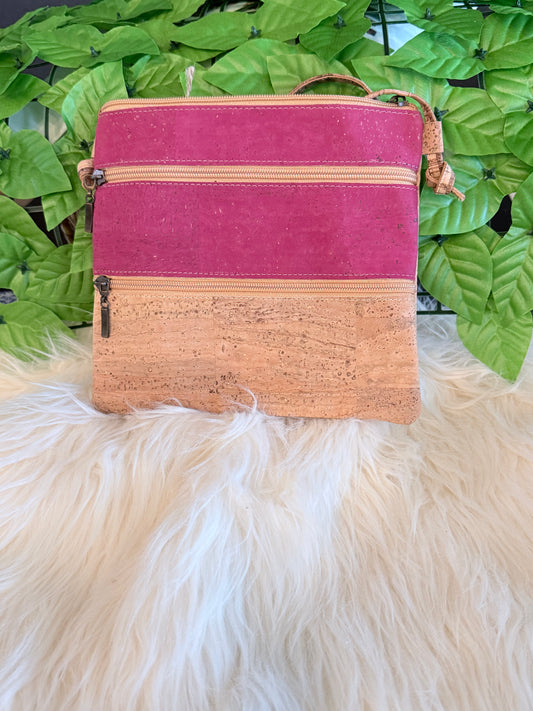Crossbody Cork Crossbody Bag with Triple Zippers