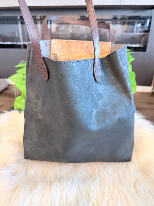 Tote -natural Cork , minimalist charcoal tote