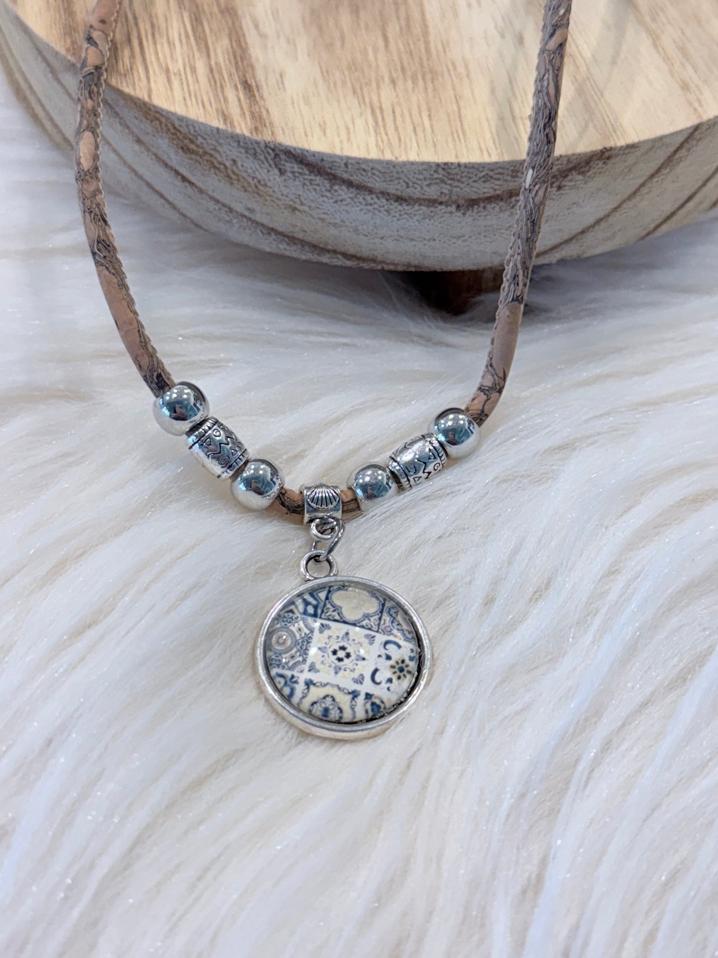 Necklace 3mm round mixed cork cord handmade Cork Necklace