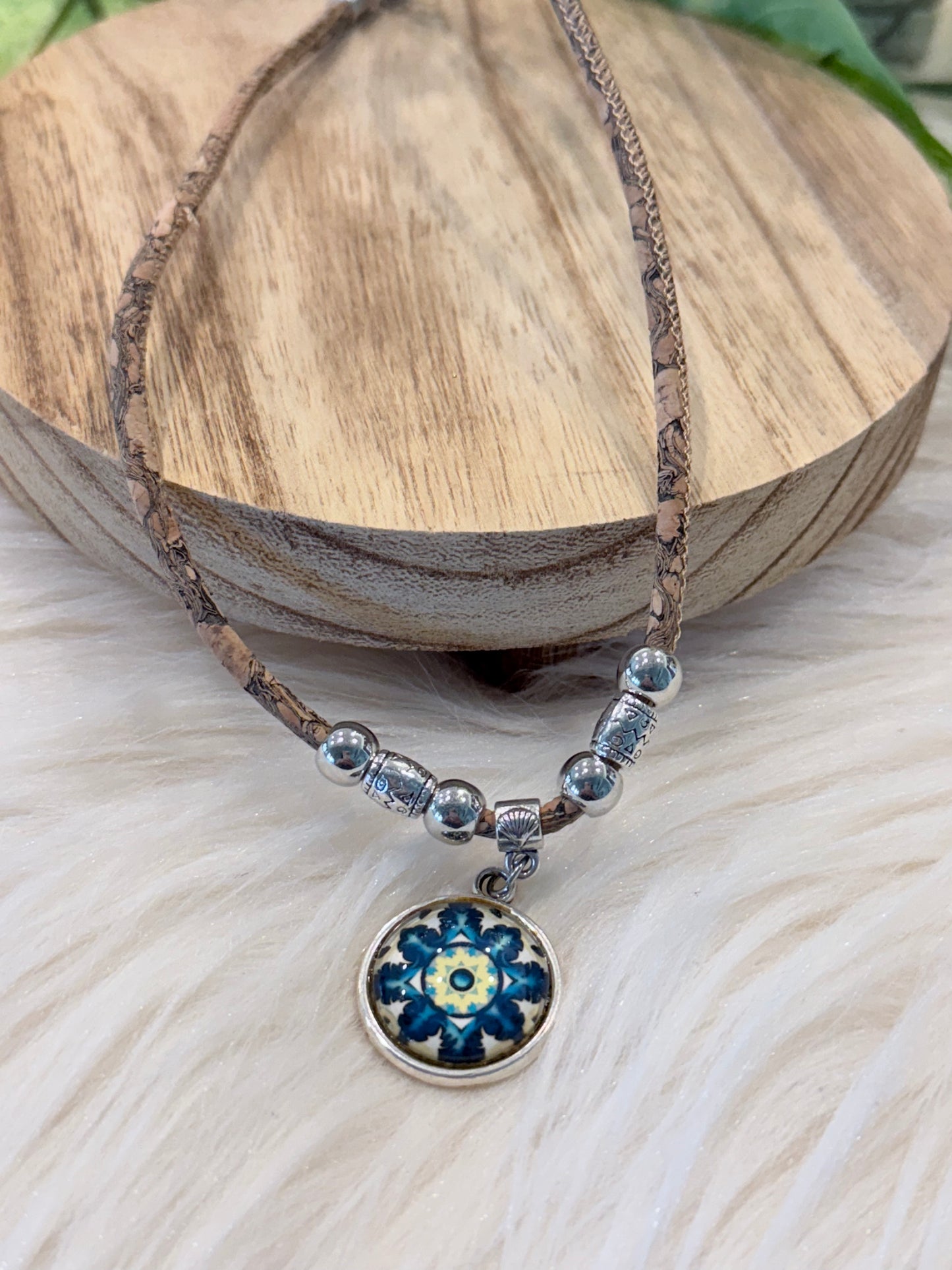 Necklace 3mm round mixed cork cord handmade Cork Necklace