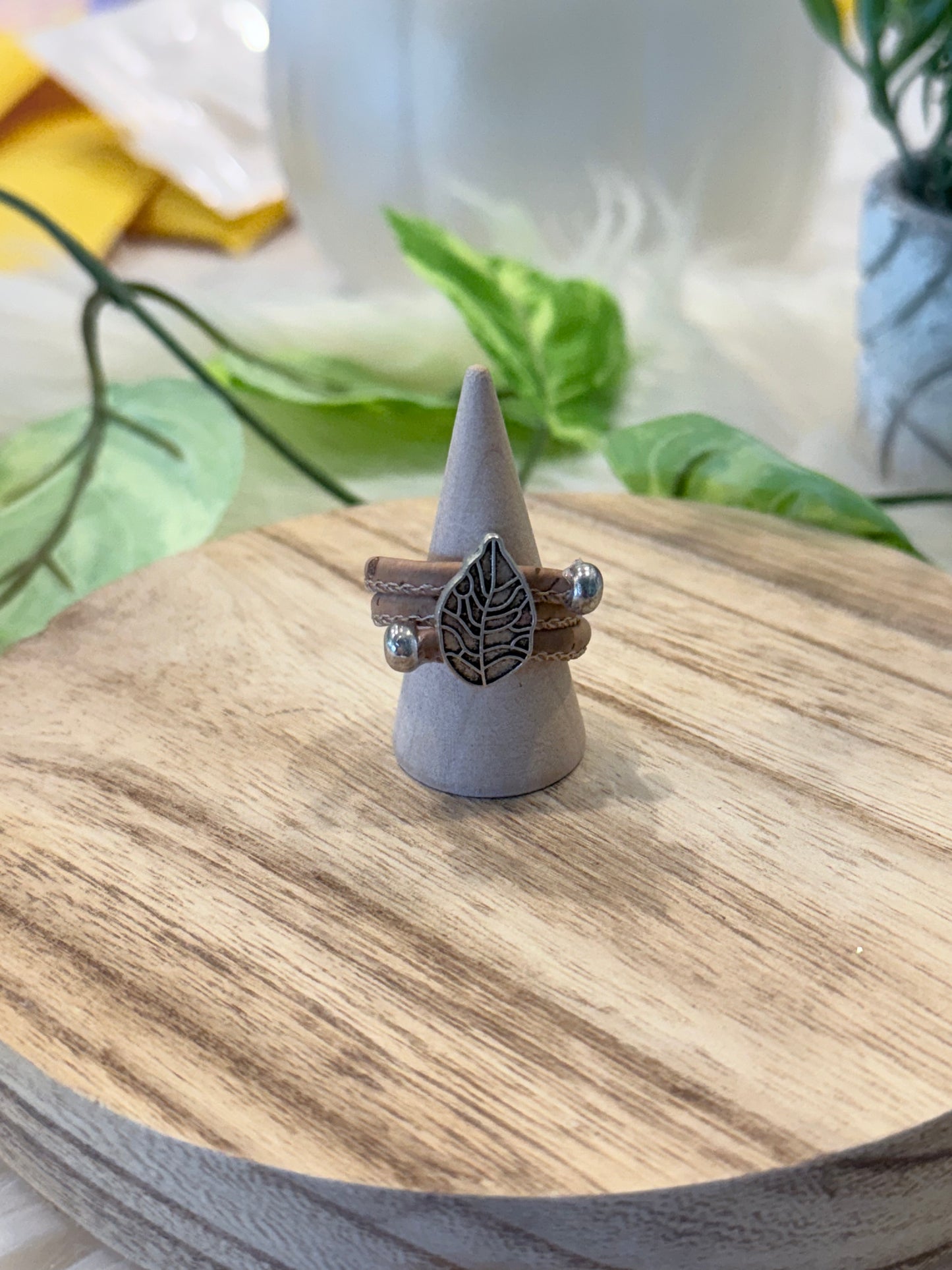 Ring Colorful Leaves ring handmade Cork Rings
