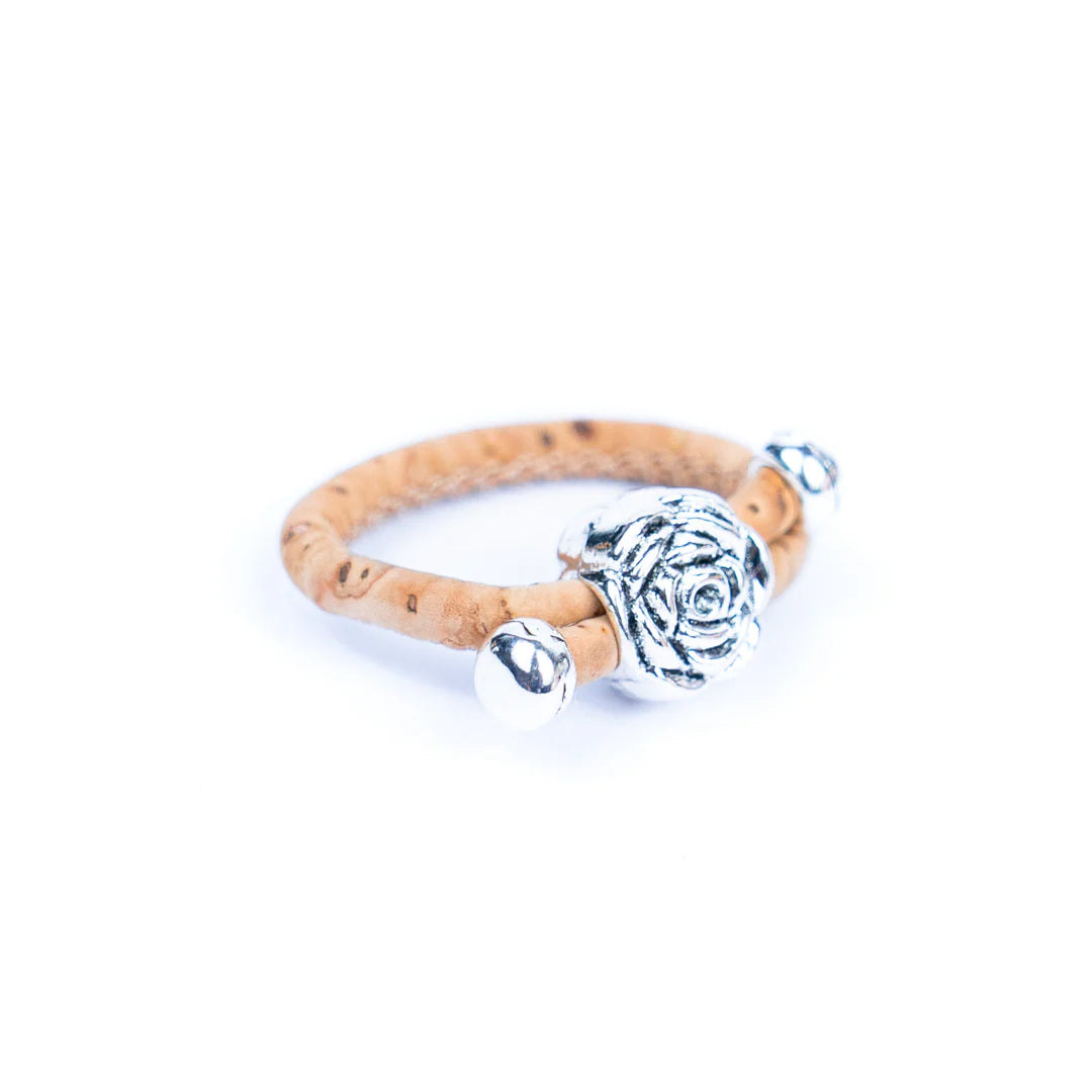 Ring 3mm Round Natural Cork Wire with rose accessories Handmade Women's Ring