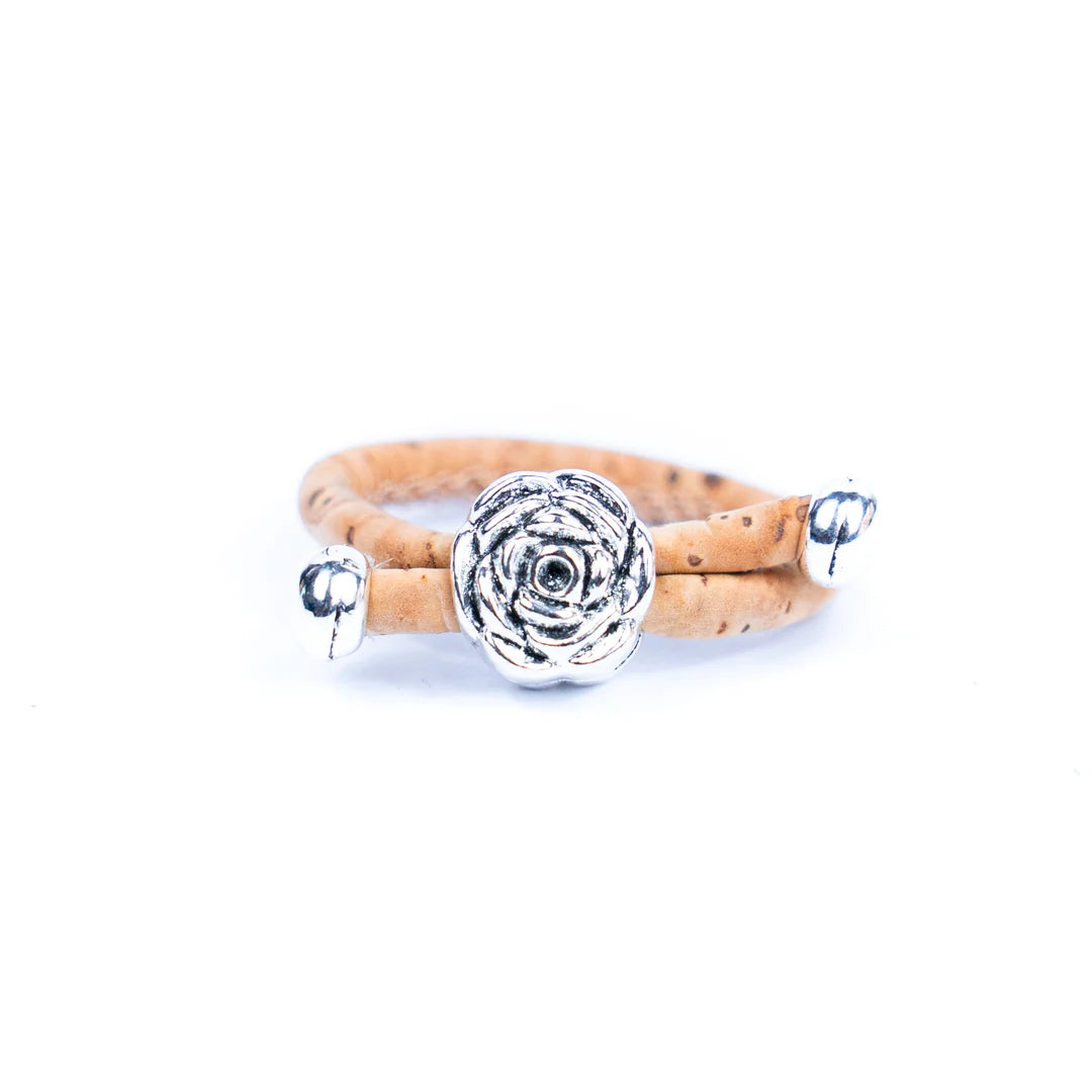 Ring 3mm Round Natural Cork Wire with rose accessories Handmade Women's Ring