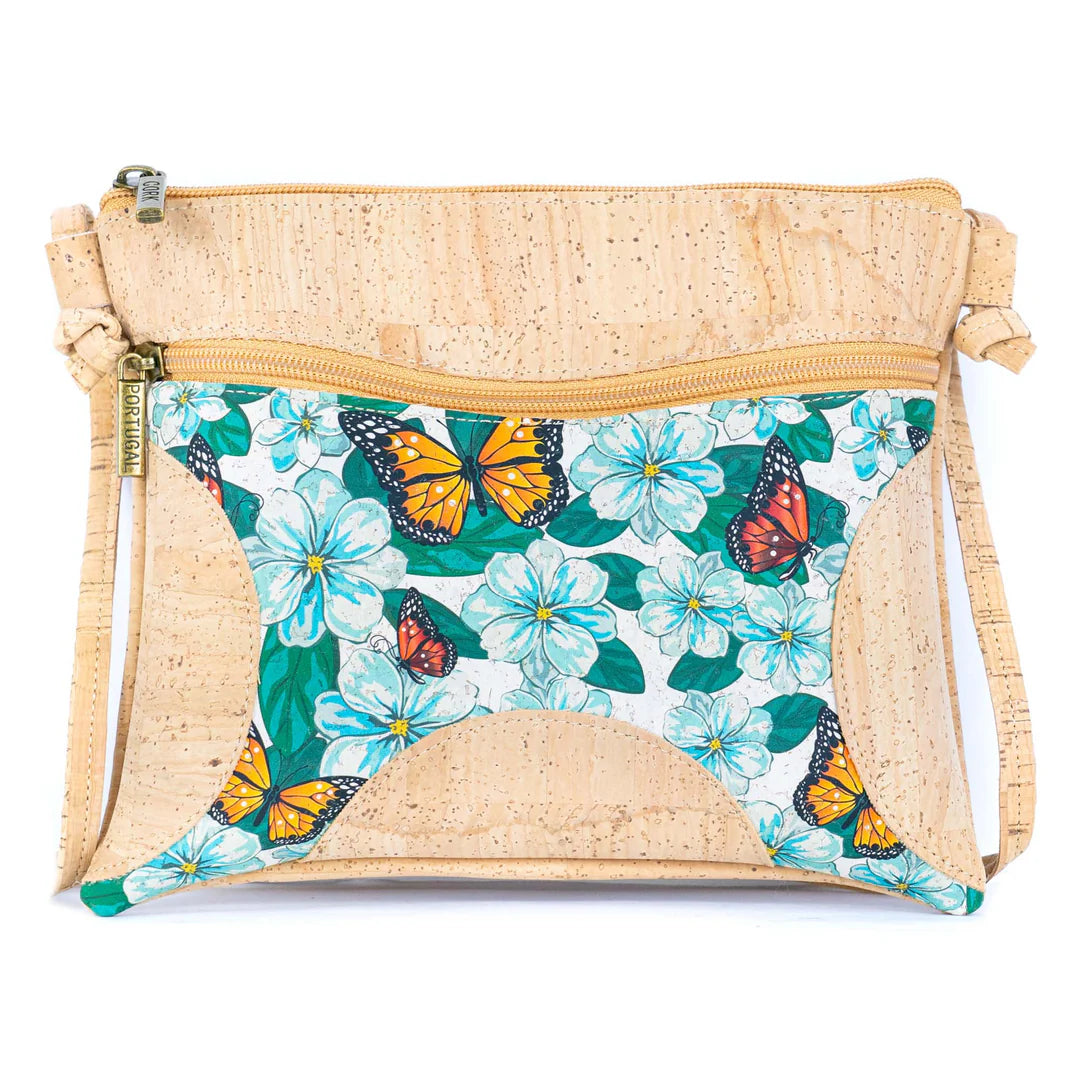 Crossbody natural Cork Butterfly Print Cork Crossbody Bag