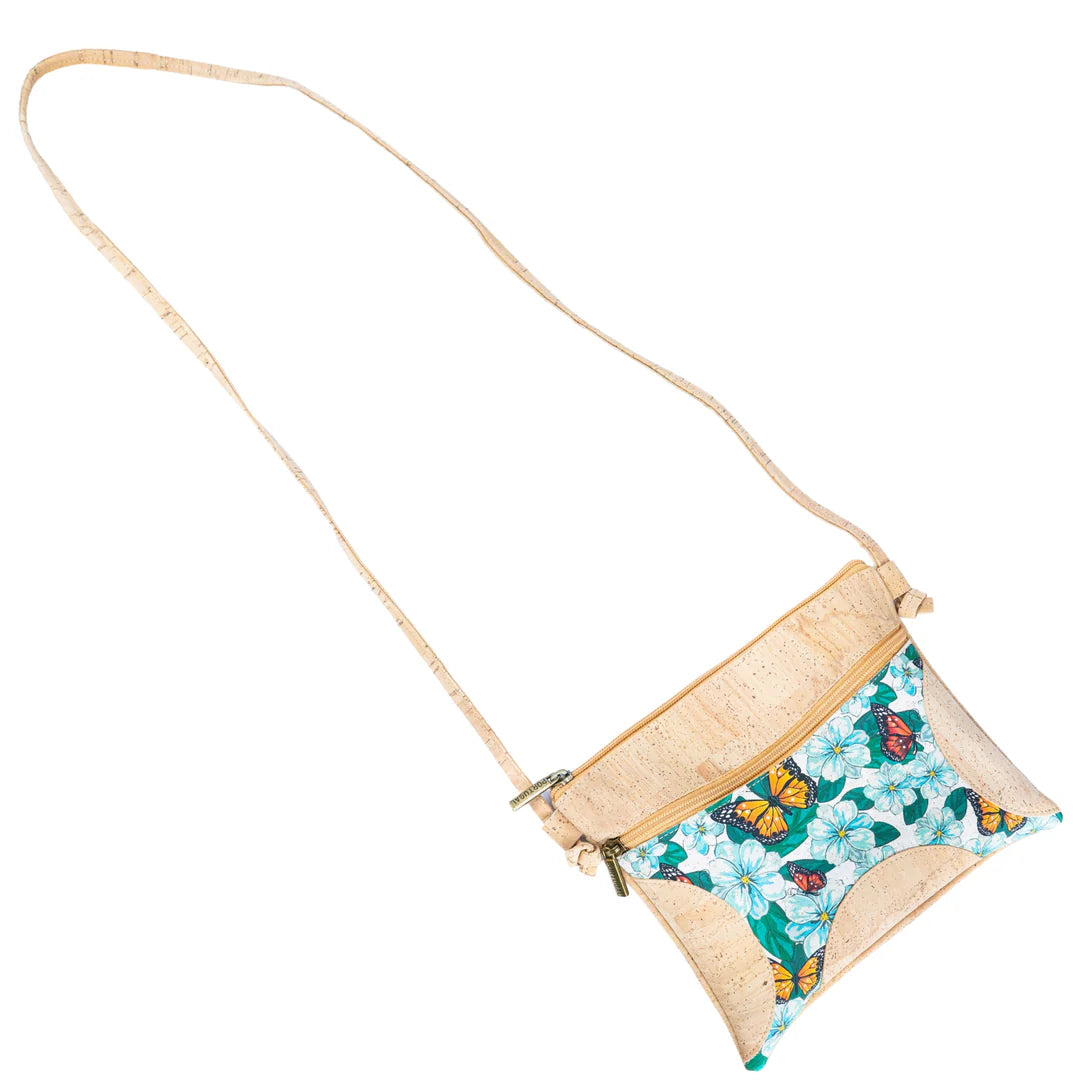 Crossbody natural Cork Butterfly Print Cork Crossbody Bag