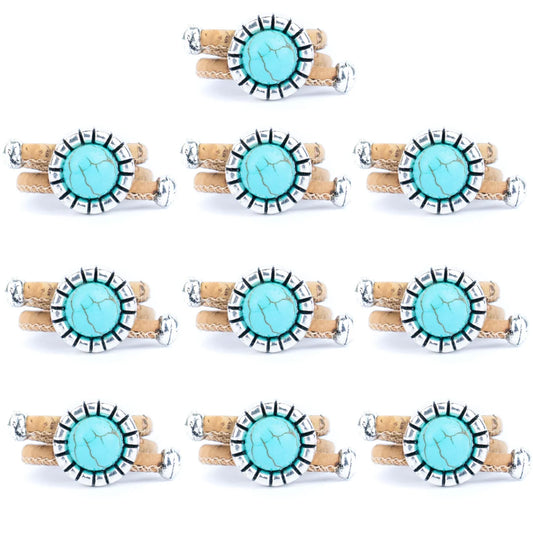 Ring Natural cork 3mm Round Natural Cork Wire with Turquoise and Alloy Accessories
