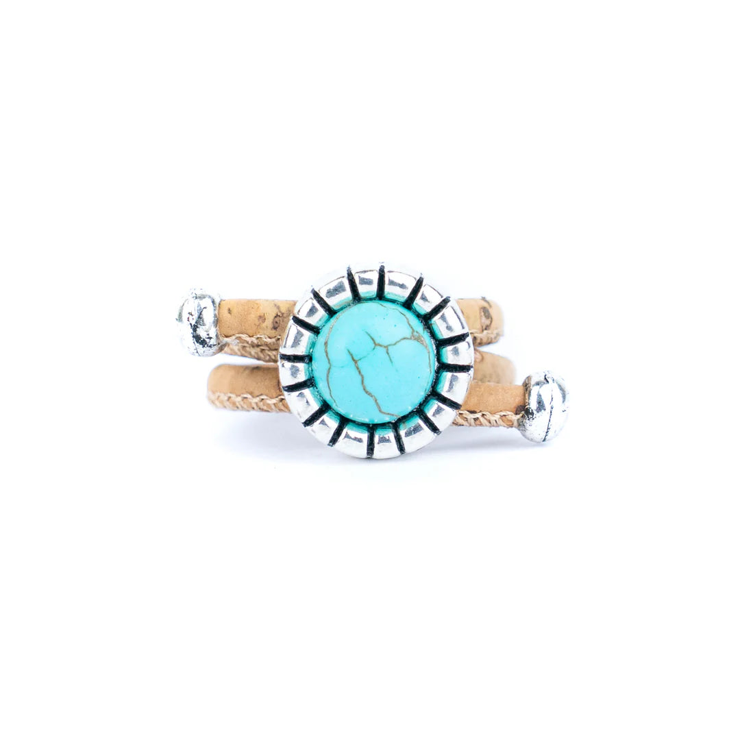 Ring Natural cork 3mm Round Natural Cork Wire with Turquoise and Alloy Accessories