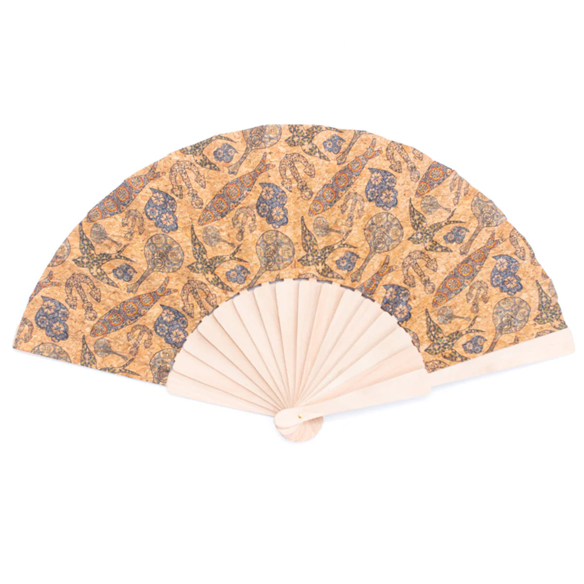 Hand Fan Natural Cork Antique Wooden Folding Hand Fan