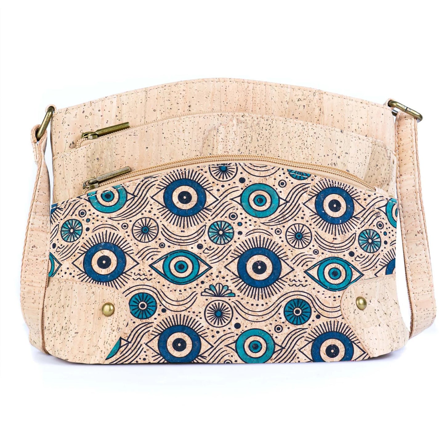 Crossbody Bag with Adjustable Shoulder Strap-Multi-Pocket Cork Crossbody Bag