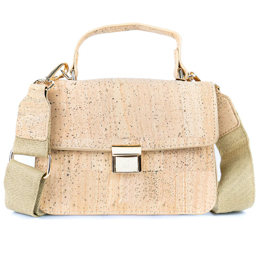 Crossbody Bag with Golden Lock Natural Cork Elegant Solid Cork Crossbody Bag with Golden Lock