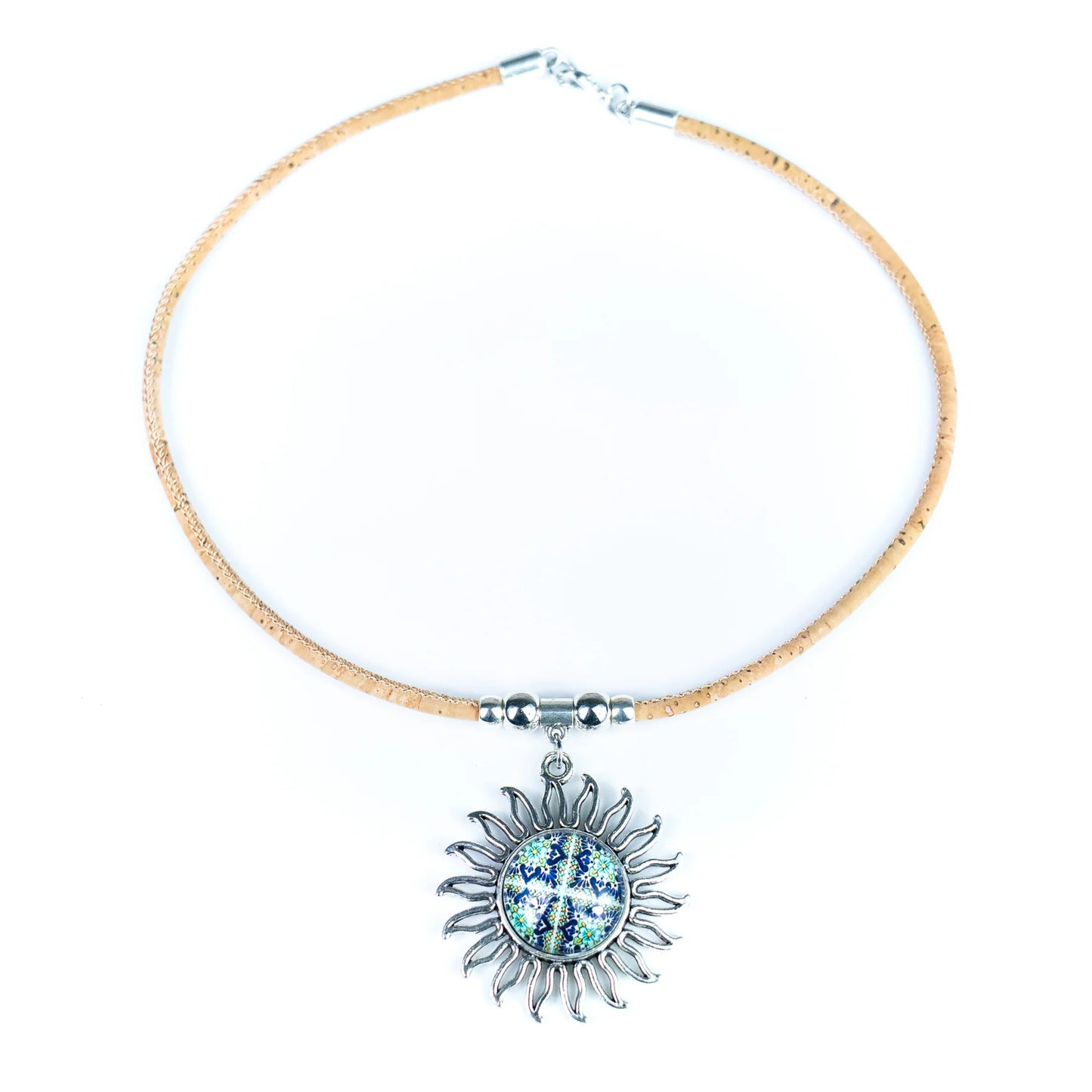 Necklace with Sun Pendant- natural cork necklace